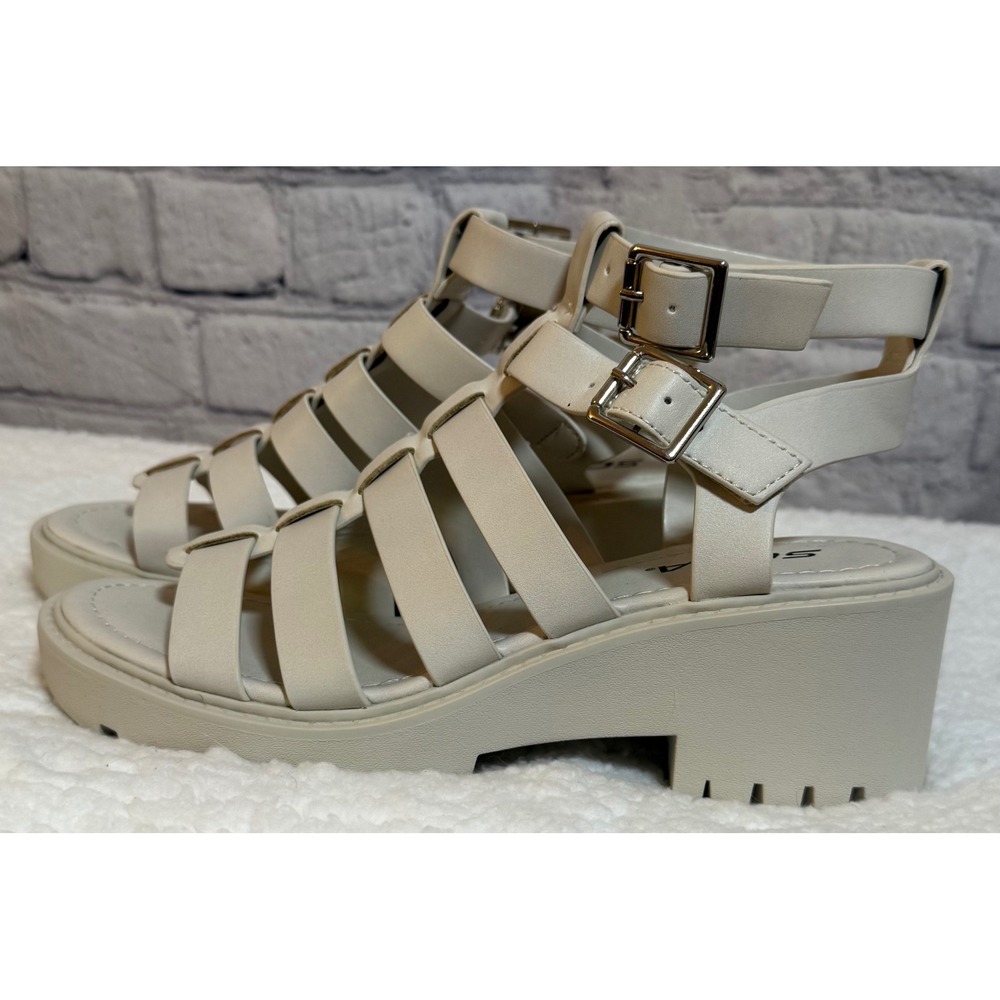 New Soda Womens Off White Gladiator Lug Sole Chunky Heel Strappy Sandals Size 7